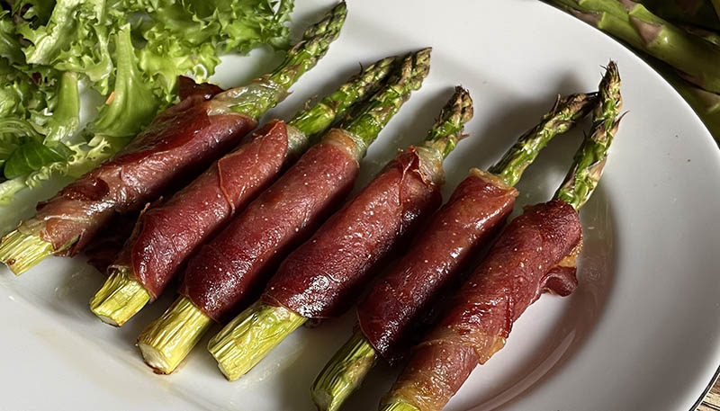 trigueros en airfryer con jamón