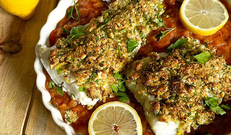 Bacalao en costra de frutos sercos